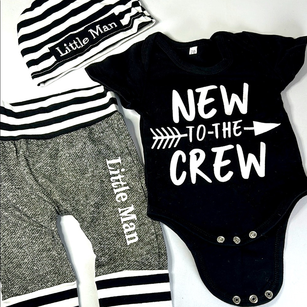 Baby boy outfit new to the crew 0-3months 3 pcs outfit short sleeve snap NWOT